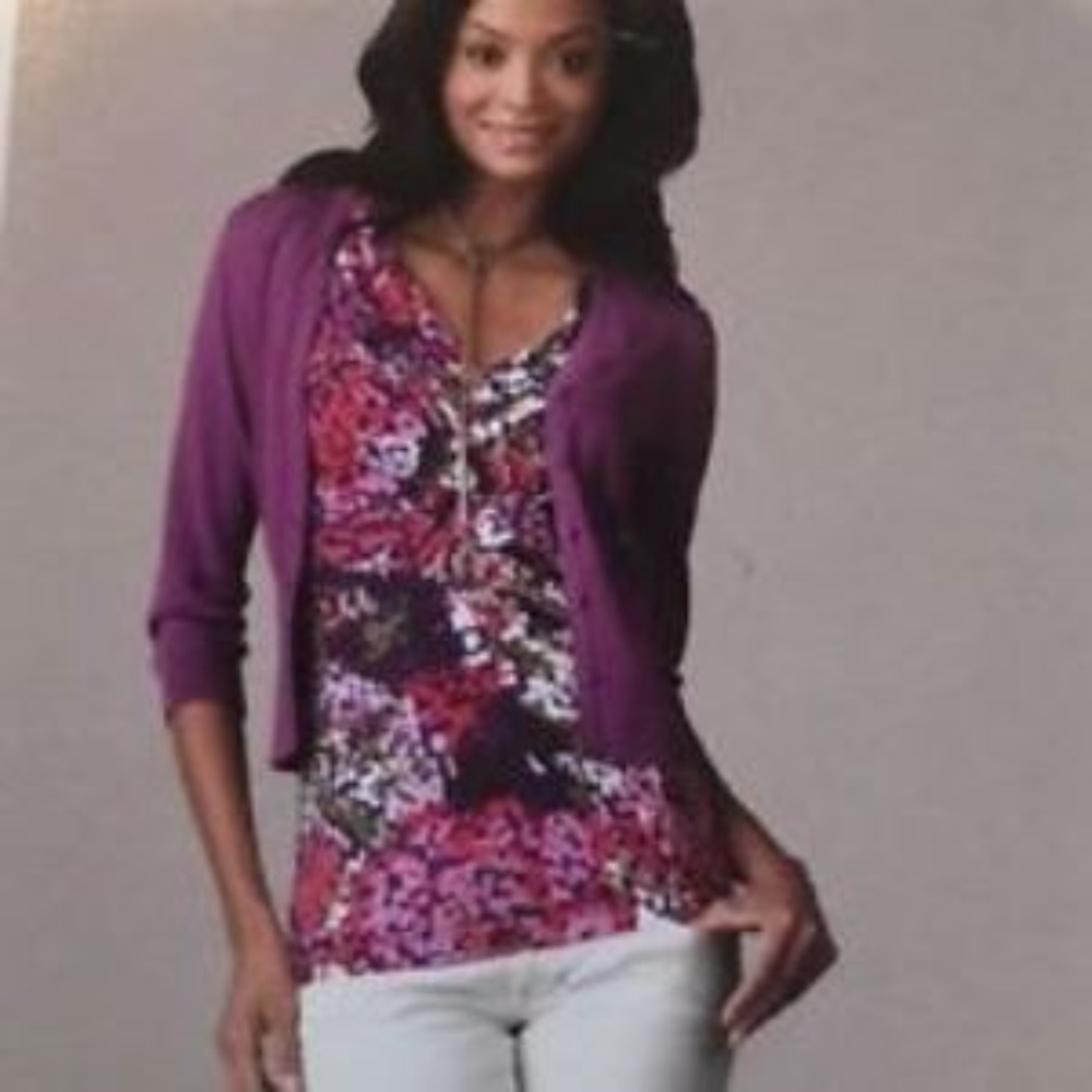 Cabi Mosaic print draped top #948 size M